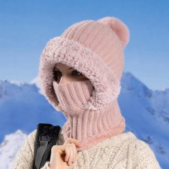 Knitted Hat Scarf Mask One-piece Hat Women's Winter