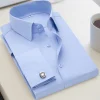 Men's French cufflinks shirt, men's slim fit long sleeved business sleeve nail free business formal men's solid color shirt