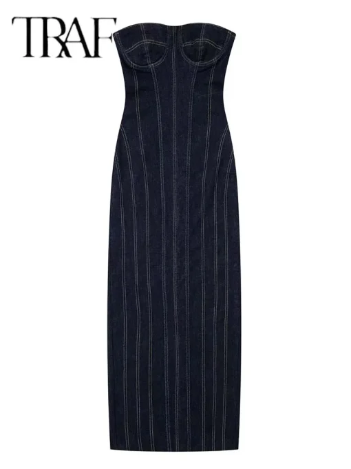 2025 New Dresses for Women Tube Top Elastic Tight Dress Summer Backless Sexy Evening Dresses Denim Midi Party Dresses