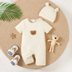 Newborn Baby Boy Jumpsuit Set Cute Little Bear Short sleeved Jumpsuit Shorts for 0-18 Month old Boys' Summer Crawling clothes