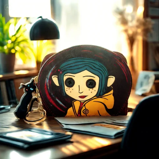Coraline Face Circle Zip Wallet PU cute cartoon student zipper handbag multi-card folding daily pocket walle