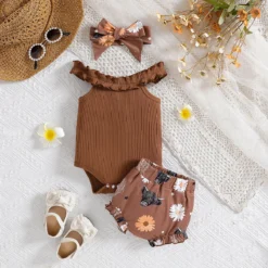 Summer Sweet Sleeveless Top and Shorts Three-piece Set for Baby Girls, Casual and Minimalist Style for Infants and Toddlers