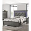 Dark Gray Faux Leather Tufted Headboard 1pc Queen Size Bed W LED Bedroom Furniture Gray Unique Texture FB Solid Wood